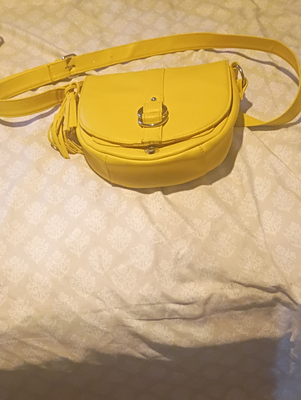 Bright Yellow Saddle Crossbody Bag with Tassel Accent